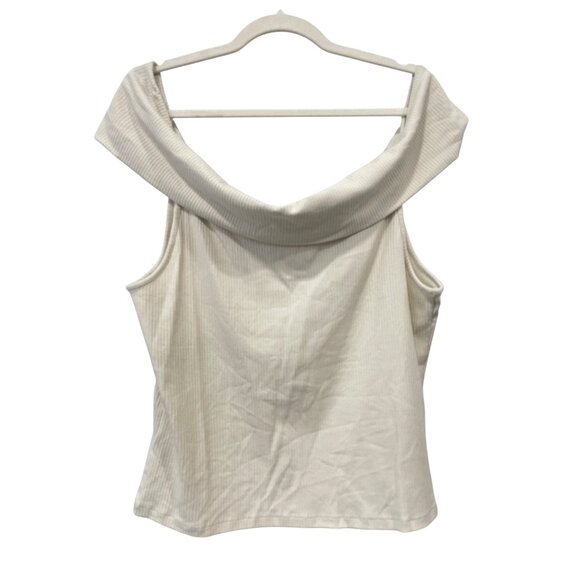 Old Navy Top Plus Size 2X Ribbed Off The Shoulder Beige Cotton Blend Neutral - Picture 3 of 7